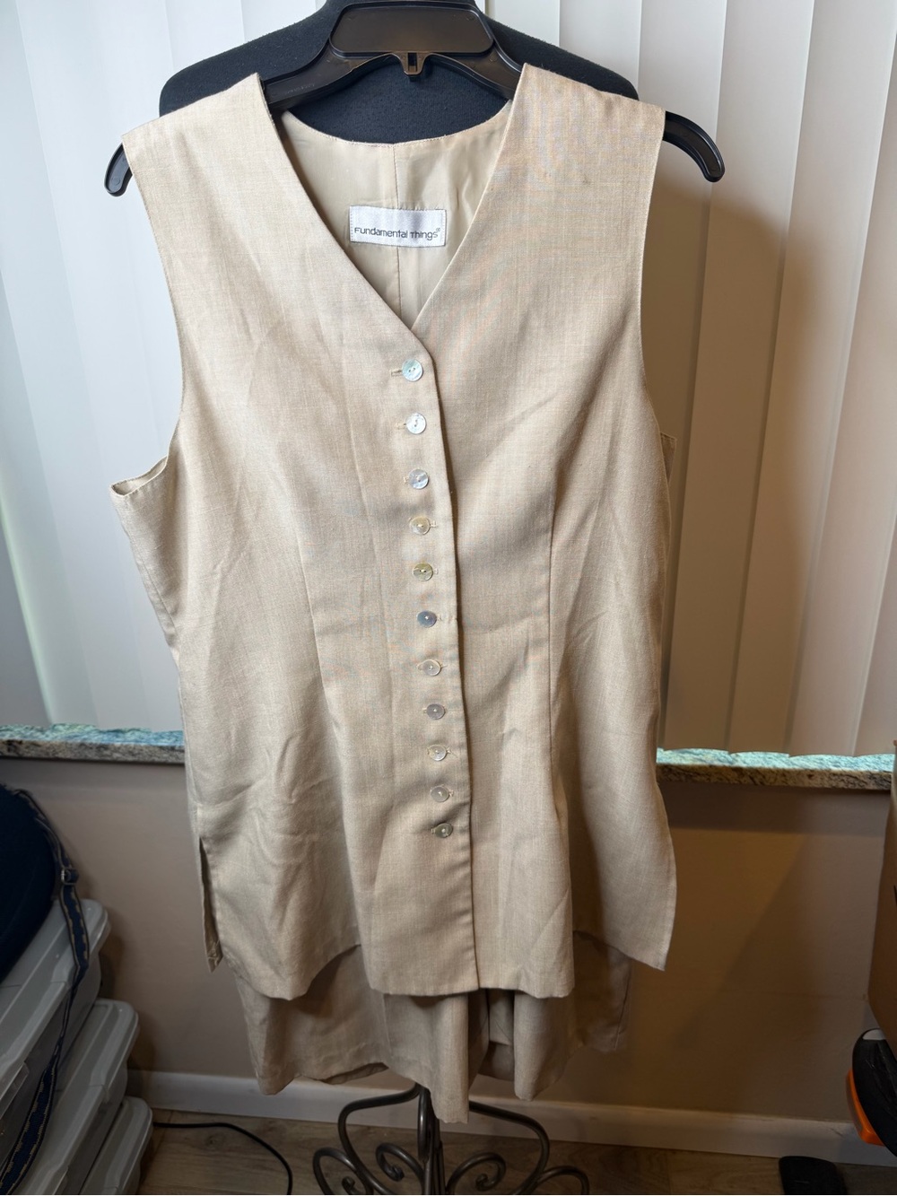 Fundamental Things Sleeveless Button-Front Beige Skort + Vest One Piece Size 14